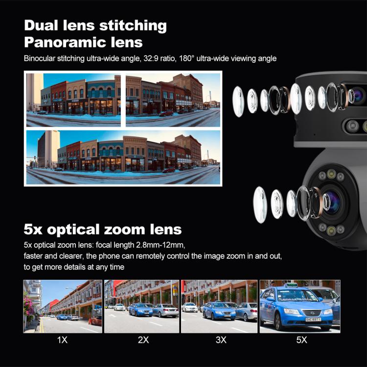 SriHome SH055 8MP HD Multi-lens 5X Optical Zoom Lens Panoramic PTZ Dome Camera SriHome SH055 8MP HD Multi-lens 5X Optical Zoom Lens Panoramic PTZ Dome Camera